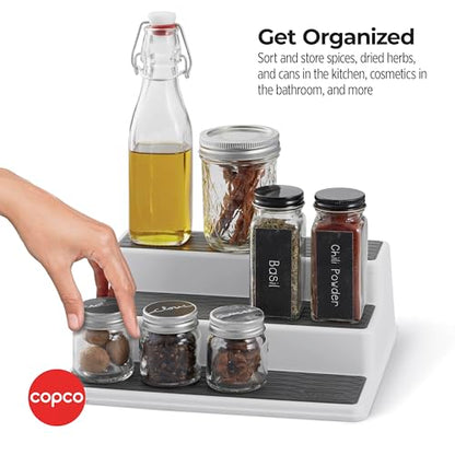 Copco 3-Tier Cabinet Spice Rack Organizer, 10 Inch Tiered Shelf Riser for Kitchen Cabinets, Pantry, and Countertop - Holds Spices, Seasonings, Oils, and Condiments - size: 10-Inch
