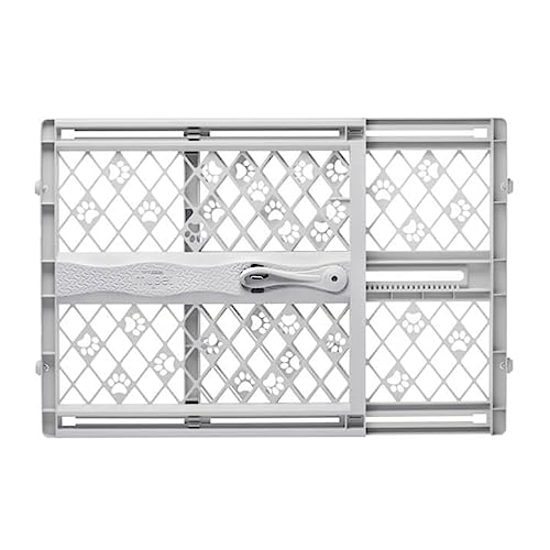 MYPET North States Paws Portable Pet Gate: 26-40" Wide. Pressure Mount. No Tools Needed. Made in USA. Dog Gate 23" Tall, Expandable, Durable Dog Gates for Doorways, Light Gray - color: Light Gray