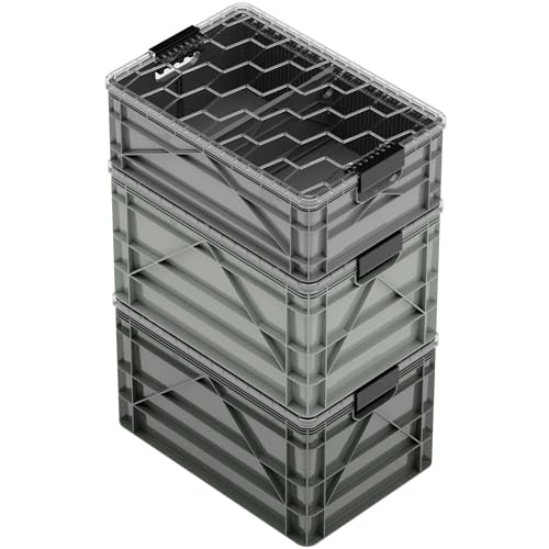 SIDIO CRATE Starter Pack - Two Full Size and One Half Size Heavy Duty Stackable Storage Bins with Lids & Dividers - Durable Organizer for Home, Office, Garage, and Outdoor Use - Stealth Variety Pack - color: Stealth Variety Pack