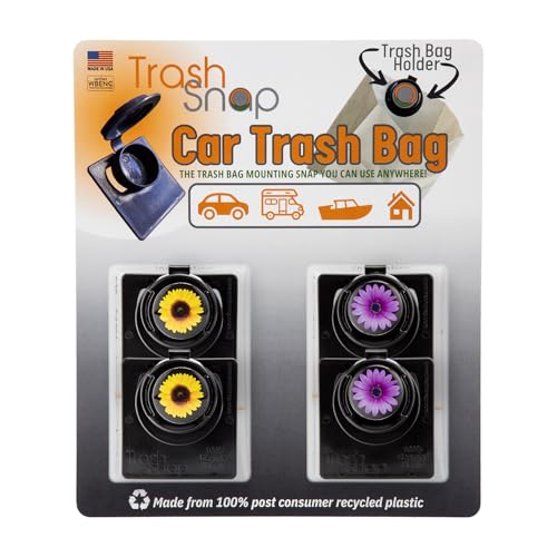 Reusable Bag Holders for Trash & Recycling | Eco-Friendly, Adhesive Clip System for Car, RV, Home, Travel, Boat | Recycled Plastic Petal to the Metal + Sunny Day - 4 Pack - color: Petal to the Metal Sunny Day