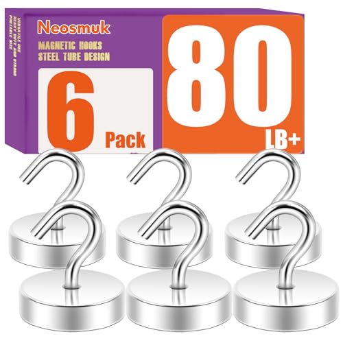 Neosmuk Magnetic Hooks Steel Tube Design for Cruise,80lb+ Silver,6 Pack | Cruise Ship Essentials,Heavy Duty Magnett Hooks for Cabins, Refrigerator, Grill, Hanging, and Travel Extra Strong Must-Haves - color: Silver, size: 80lb Magnetic Hooks