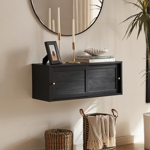 mopio Lauren Floating TV Shelf, Multi-Purpose Modular Under TV Display Shelf, Wall Mounted Wood Television Cabinet, Nightstand, Side Table, End Table, Bedside Shelves for Bedroom (Black, 62", Twin) - color: Black, size: Twin