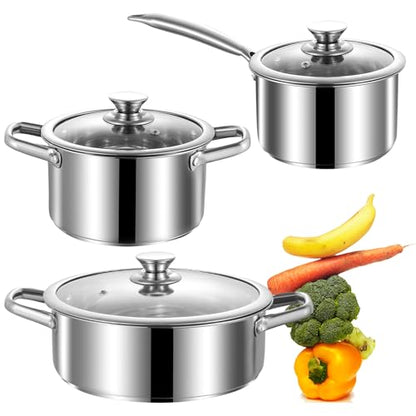 Stainless Steel pots and pans set, 6 Piece Nonstick Induction Kitchen Cookware Set, Works with Induction/Electric and Gas Cooktops, Nonstick, Oven Safe, Camping Cookware - size: 6