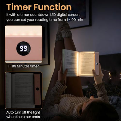 Book Light, Rechargeable Clear LED Flat Reading Light for Reading in Bed at Night with 3 Colors & Timer, Dimmable Full Page Panel Plate Lamp, Bookish Gifts for Readers Kids Women Men (Pink) - color: Pink