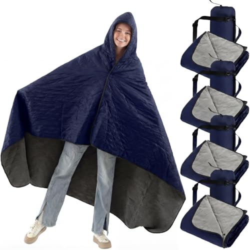 Fanfanwin 4 Pack Outdoor Camping Blanket Bulk - Fleece Waterproof & Foldable Stadium Blanket with Portable Bag for Cold Weather Sports Pet Beach Picnic Stadium Travel Car - 79 * 55inch - color: Navy Blue