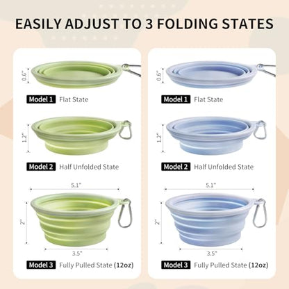 Collapsible Dog Bowls 2-Pack, Portable Travel Dog Bowl with Carabiner, Food-Grade Silicone Pet Bowl for Hiking, Walking (Macaron Blue and Green) - color: 12 OZ Macaron Blue and Green