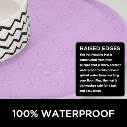 Comtim Waterproof Dog Food Mat - 2 Pack Silicone Pet Food Mat Dog Food Bowl Mats Cat Water Mats Eating Tray, Non-Slip Pet Placemat with Lip for Messy Drinkers to Protect Floor, Lavender 11"×11" - color: Lavender