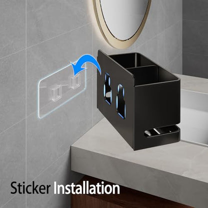 Aluminum Electric Toothbrush Holder - Bathroom Wall Mounted Toothbrush Holder (Black, Double Slot) - size: Double slot