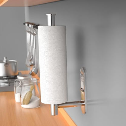VAEHOLD Self Adhesive Paper Towel Holder Under Cabinet Mount, Wall Mounted Paper Towel Roll Holder for Kitchen, Bathroom, Wall - Stainless Steel (Bright Surface) - color: Polished Chrome