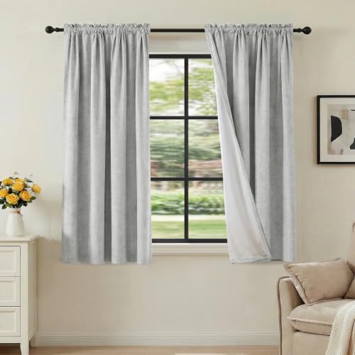 H.VERSAILTEX Linen Look 100% Blackout Curtains for Bedroom Full Light Blocking Rod Pocket Linen Textured Thick Window Curtain Drapes with White Backing 2 Panels, 42" W x 45" L, Glacier Gray - color: Glacier Gray, size: 42"W x 45"L (Pack of 2)