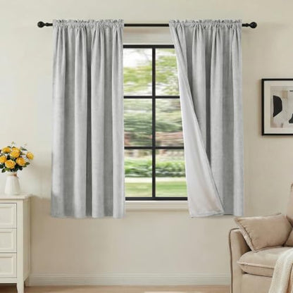 H.VERSAILTEX Linen Look 100% Blackout Curtains for Bedroom Full Light Blocking Rod Pocket Linen Textured Thick Window Curtain Drapes with White Backing 2 Panels, 42" W x 45" L, Glacier Gray - color: Glacier Gray, size: 42"W x 45"L (Pack of 2)
