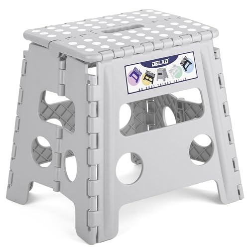 Delxo Folding Step Stool, 13 inch Non-Slip Foldable Stools for Kids & Adults Up to 300 LBS, Step Stool with Handle, Lightweight for Kitchen, Bathroom, Bedroom, Garden, Grey, 1PC - color: Gray, size: 13 Inch