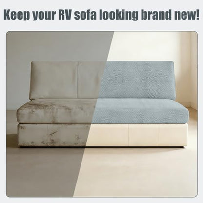 2 Piece RV Couch Covers for Sofa Bed, Stretch Elastic Camper Slipcover for RV Jackknife Sofa Bed, Washable Anti-Slip Furniture Protector, Pet Friendly & Wrinkle Free (Grey) - color: Grey