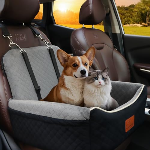 Dog Car Seat Bed 2 in 1 for Small/Medium Dogs up to 35 lbs,Adjustable Safety Leashes,Memory Foam with Soft Fabric Pets Travel Car Bed,Easily Installed in Front and Back seat,Removable and Washable. - color: Black