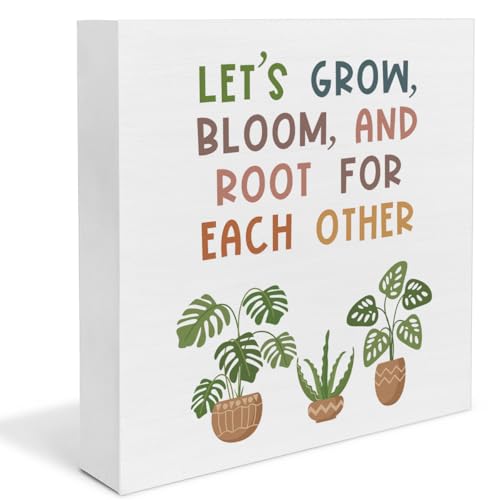 Boho Classroom Decor, Positive Affirmations Sign, Let's Grow Bloom and Root for Each Other Wooden Sign, Calming Corner Classroom Decor for Desk Shelf - color: LET