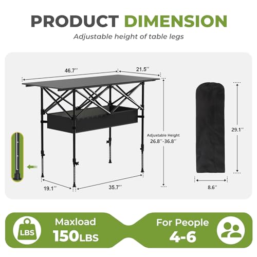 Camping Table Portable, Folding Roll-Up Picnic Table with Carry Bag & Detachable Storage Pockets, Lightweight Outdoor Table for Camping, Beach, Backyard, Party, BBQ, Patio - size: Camping Table