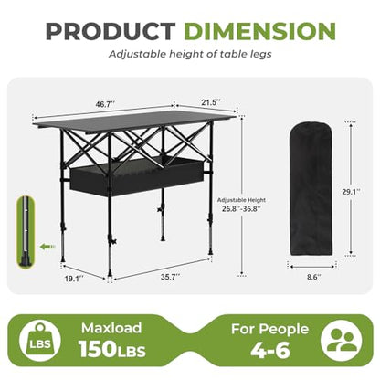 Camping Table Portable, Folding Roll-Up Picnic Table with Carry Bag & Detachable Storage Pockets, Lightweight Outdoor Table for Camping, Beach, Backyard, Party, BBQ, Patio - size: Camping Table