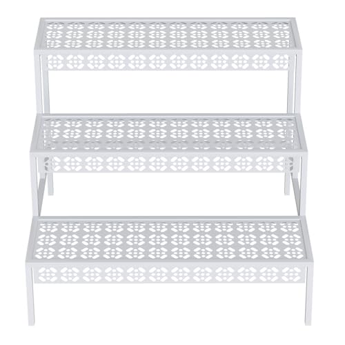 Garden 4 you 3 Tiers Metal Plant Stand,Rectangular Ladder Flower Pots Outdoor Plant Rack, Indoor Plant Display Rack, Heavy Duty Utility Storage Organizer for Home Garden Patio Balcony, Stair Style(White) - color: White, size: 27.5"L x 23.6"W x 23.6"H