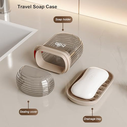 Toothbrush Travel Case & Travel Soap Holder Dish Tray Set of 2, Portable Clear Toothbrush Holders with Cover Leakproof Bar Soap Holder for Traveling School Camping Business Bathroom - color: 2 Pc-clear Coffee