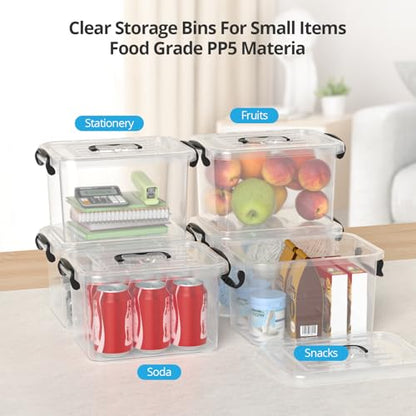 Plastic Storage Containers with Lids - 6 Pack 6 Quart Clear Storage Bins with Lids, Stackable Storage Containers for Organizing, Small Plastic Storage Box with Lid, Black Handle and Latches