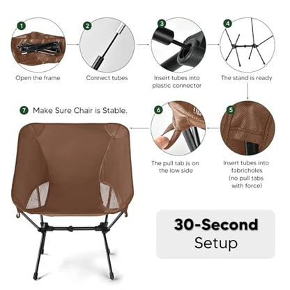 Lightweight Portable Camping Chair - Folding Backpacking Hiking Chair with Carry Bag for Outdoor Travel, Beach, Picnic, Festival (Brown) - color: Brown