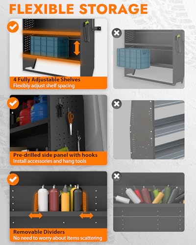 MELIPRON Steel Cargo Van Shelving Storage System Fit for NV200, Transit Connect 2014+, Chevy City Express, Promaster City with S-Shaped Hooks(52" W x 43" H x 13" D) - size: 52" W x 43" H x 13" D