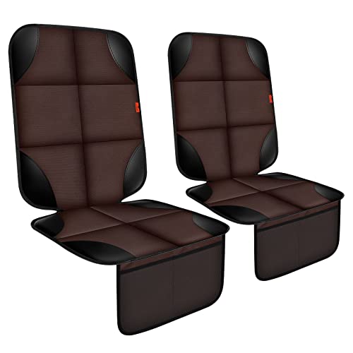 XHYANG Car Seat Protector 1 Pack Car Seat Cushion Mat Thickest Padding,Waterproof 600D Fabric Car Seat Covers for Non-Slip Backing Mesh Pockets for Baby and Pet (Brown, 2 Pcs) - color: Brown, size: 2 Pcs
