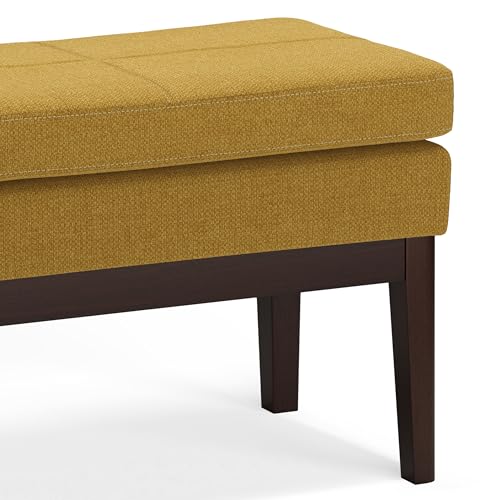 SIMPLIHOME Carlson Small Ottoman Bench - 27 inch Wide Upholstered Woven Fabric Rectangle Ottoman in Marigold, Mid Century Modern Bench for Bedroom, Entryway or Living Room with Padded Seat - color: Marigold, style: Small Ottoman Bench