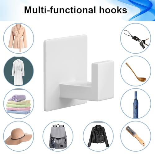 Adhesive Shower Hooks, Towel Hooks for Hanging Robe, Coat, Hat, Loofah, Heavy Duty Wall Hooks Stick on Bathroom, Kitchen and Office (2 Pack, White) - color: White, size: Adhesive "7" Shape -2 Pack