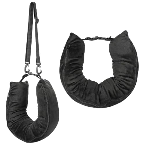 Stuffable Travel Neck Pillow Velvet Stuffable Pillow for Traveling Neck Pillows for Extra Luggage with Adjustable Necks Size Portable Travel Essentials Multifunctional Sleeping Rest Cush(Black) - color: Black