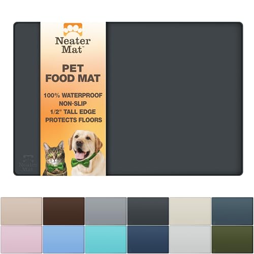 Neater Pet Brands Neater Mat Cat & Dog Food Mat, Waterproof & BPA-Free Silicone Placemat with Raised Edge for Under Food and Water Bowls, 16" x 10", Midnight Black - color: Midnight Black, size: 16"L x 10"W