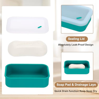 PATIKIL Leakproof Travel Soap Case, Silicone Travel Soap Container with Draining Layer Portable Bar Soap Holder for Bathroom Camping Gym, Translucent Green - color: Translucent Green