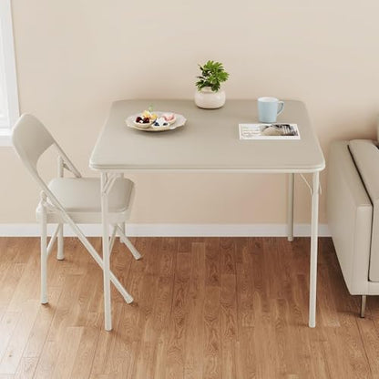 GarveeHome 33.6 in Folding Card Table, Portable Square Folding Table with PU Leather Soft Cushion, Foldable Table Suitable for Dining Room, Living Room, Office, Camping - color: Beige