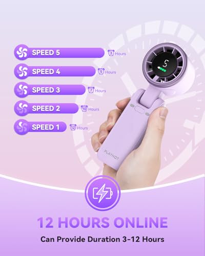 PlayHot Portable Handheld Turbo Fan, 5-Speed Personal Fan, USB-C Rechargeable Fan Up to 12 Hours, 3 IN 1 Hand Fan with Air Turbo Tech Cooling, Travel Fan for Cruise, Beach, Gifts for Women(Purple) - color: Purple