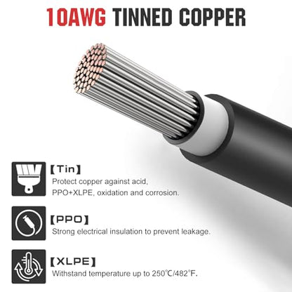 ECO-WORTHY 10FT 10AWG Solar Extension Cable 30A/1000V DC, IP67 Waterproof with Compatible Quick Connectors (Red+Black) for Solar Panels, Controllers, Off-Grid Systems - size: 10FT 10AWG