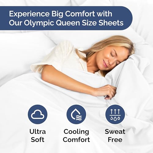Olympic Queen Sheet Set 66x80 – Luxury RV Olympic Queen Sheets – Soft, Cooling, Comfy & Breathable - 1 Flat, 1 Fitted & 2 Pillowcases w/ 14" to 16" Deep Pockets – Wrinkle Resistant & Fade Free – White - color: 01- White, size: Super Queen/Olympic Queen Si