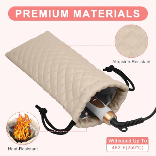 Professional Hot Hair Tools Organizer Cover Bag Heat Resistant Travel Drawstring Storage Case Pouch for Curling Iron, Flat Iron, Hair Straightener and Styling Tool(14.2" x 5.9") - color: Camel