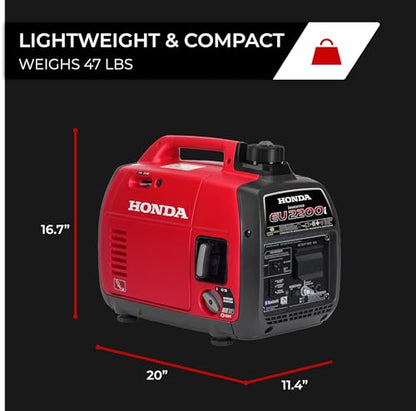 Honda EU2200i 2200 Watt Inverter Generator, Super Quiet 120V Gas Powered Portable Generator for Camping or Home Backup Power Supply, Up to 8.1 Hour Run Time (EU2200ITAN)