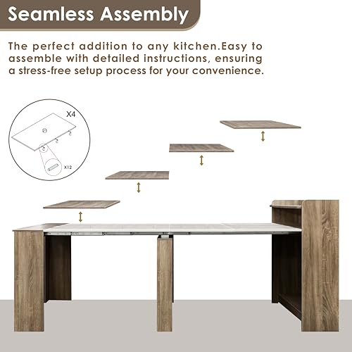 20"-99" Extendable Dining Table with Storage for 2-10 People, Modern Modular Extension Table, Space-Saving Extra Long Multifunctional Folding Dining Table, Oak - color: Oak, style: 20" - 99" (2-10 People)