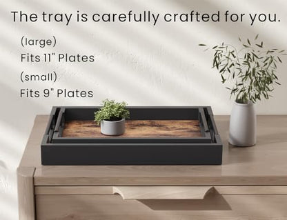 Fibogollo Wooden Set of 2 Serving Tray with Metal Handles,Ottoman Decorative Trays Platter for Coffee Table,Living Room,Bar,Party - size: Set of 2 (15 x 9.8 in and 17 x 12 in)