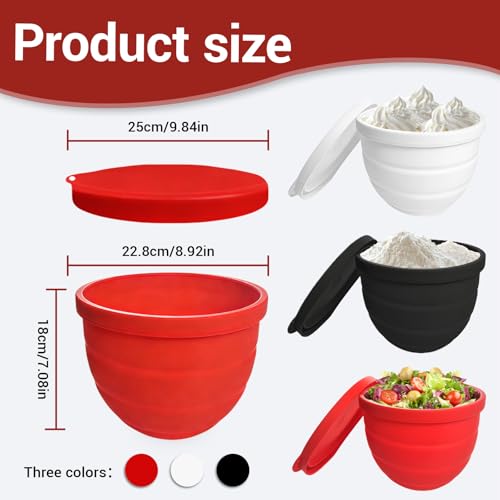 Silicone Bowl Insert Liners for KitchenAid Tilt-Head 5 Qt Stand Mixers - Replacement Mixer Accessories - Leak-Proof Design, Non-slip Base & Easy Clean - Set of 3 Liners & Lids ﻿