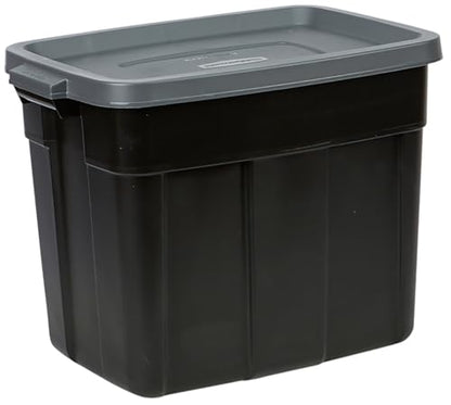 Rubbermaid 6-Pack Heavy Duty Durable 3 GAL Totes for Storage with Snap Lids and Handles, Plastic Storage Bins Stackable Black Gray for Home and Garage (3 GAL - 6 Pack Solid Black and Grey) - size: 3 Gal - 6 Pack