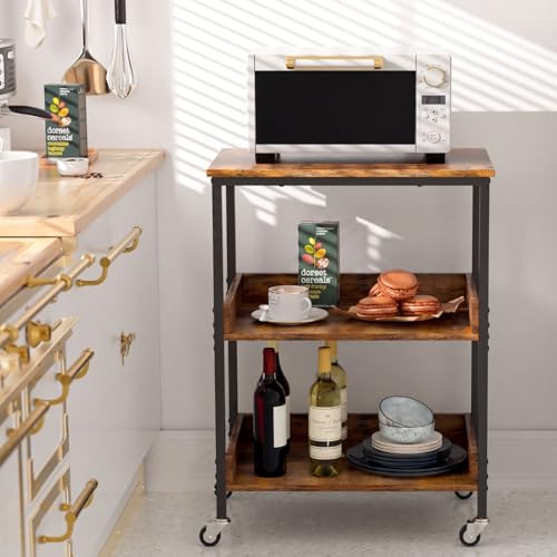 ASTARTH Kitchen Microwave Cart, 3 Tier Rolling Utility Cart on Wheels Coffee Cart, Storage Islands for Living and Kitchen Room