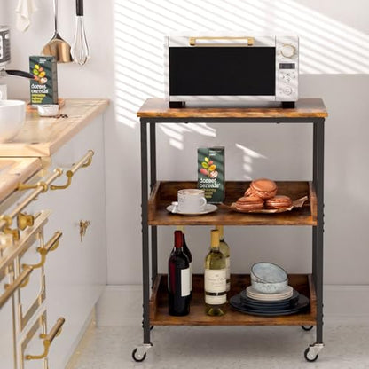 ASTARTH Kitchen Microwave Cart, 3 Tier Rolling Utility Cart on Wheels Coffee Cart, Storage Islands for Living and Kitchen Room