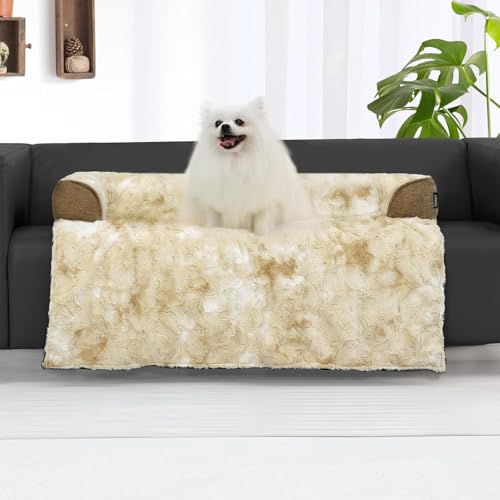 Calming Dog Couch Bed for Medium Dogs/Cats, 35 x 31 inch Waterproof Removable Dog Mat Couch Cover for Furniture Protector, Non-Slip Fluffy blunique Pet Bed for Couch, Sofa - Tie-Dye Khaki - color: Tie-Dry Khaki, size: 35"L x 31"W x 4.5"Th