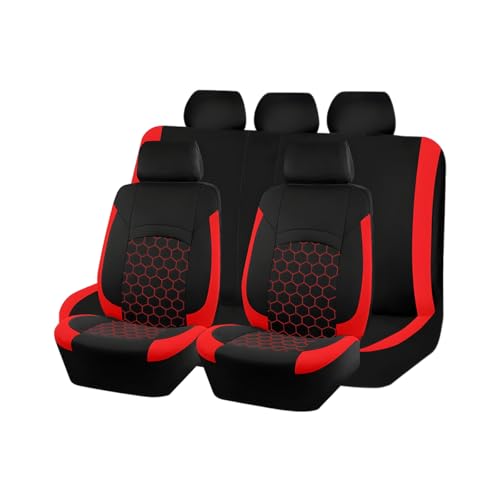 Car Seat Cover Full Sets, Polyester Foam Breathable Waterproof Vehicle Split Front Rear Seat Protectors, Automotive Interior Chair Cushion Pad, Universal for SUV RV Truck (Red) - color: Red