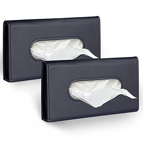 Car Tissue Holder, 2 Pack Sun Visor Napkin Holder, Premium PU Leather, Car Mask Holder for Sun Visor Vehicle, with Tissue Refill, Black&Beige - color: 2pack-black & Black