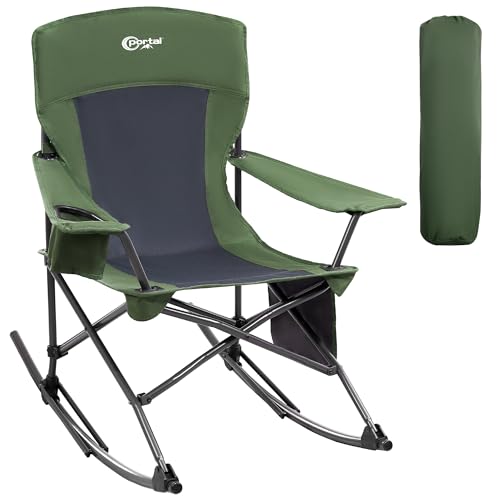 Portal Outdoor Rocking Chair Camping Folding Portable Rocker with Cup Holder Side Pocket Carry Bag, Support 350LBS (Green) - color: 1 Pack-green-fabric