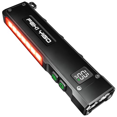 Feki Yigo Flat EDC Flashlight Rechargeable 1800 Lumens - Pocket Flashlight with 365nm UV Light, RGB Modes, Magnetic Base, Digital Display, IPX4 Waterproof for Camping, Emergency, Mechanics (Black) - color: Black