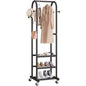 Dttwacoyh Metal Clothing Rack with Wheels and Hanging Hooks,Narrow Coat and Shoe Rack,Small Hall Tree,for Small Space, Bedroom, entryway, Walk-in Closet, Laundry Room– Black - color: Black
